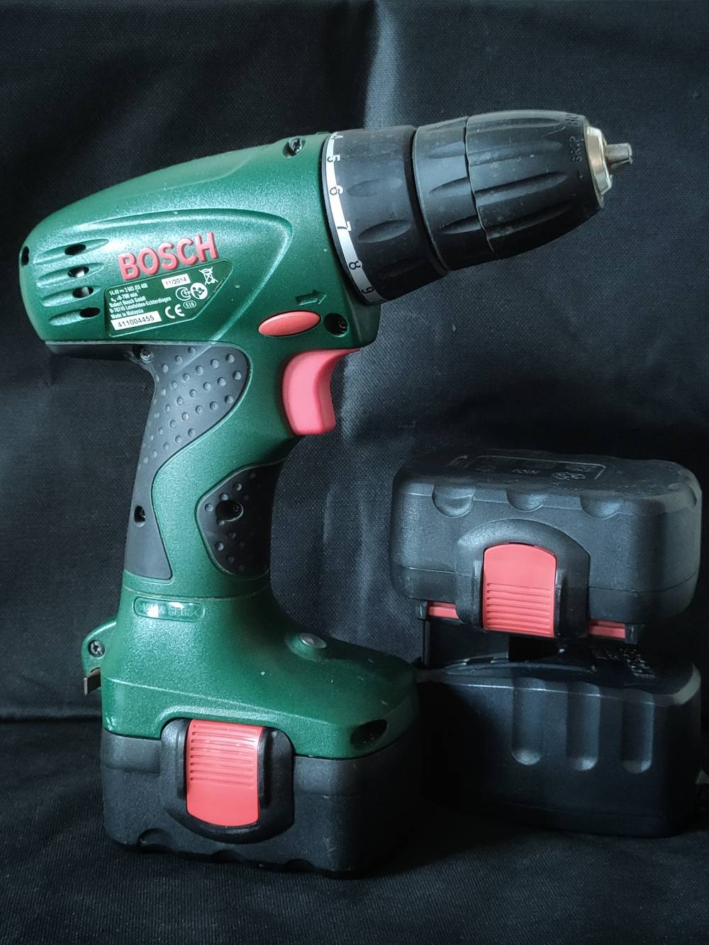 Cordless power tool with its lithium-ion battery pack attached