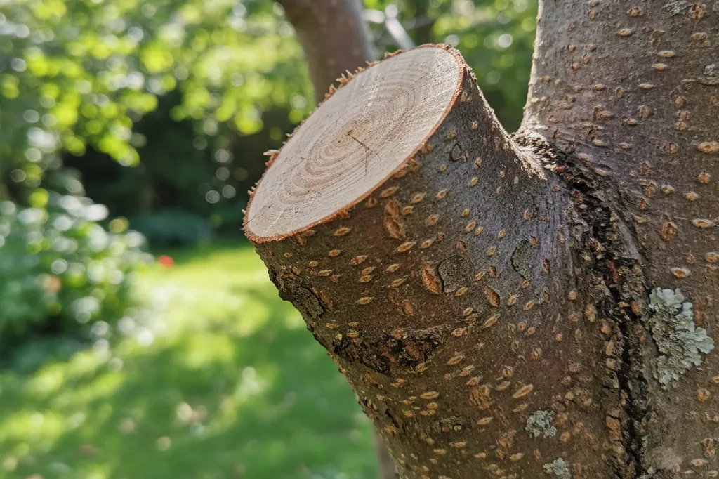 How to Prune a Tree Limb: The 3-Cut Method 2 Clean angled cut just outside the branch collar on a tree trunk after pruning